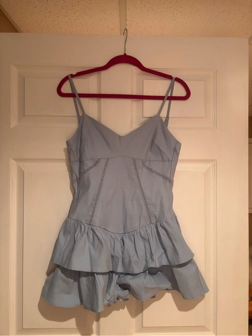 Powder Blue Ruffle Romper Women’s Summer Vacation Outfit